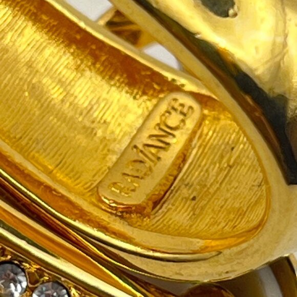 Radiance Gold-Tone Black Enamel Crystal Clip Earrings Bold Designer Style Runway - Picture 3 of 12